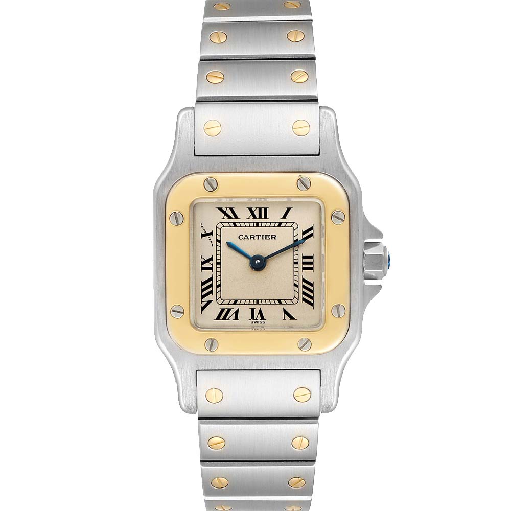 Pre-owned Cartier Silver 18k Yellow Gold And Stainless Steel Santos Galbee W20012c4 Women's Wristwatch 24 X 24 Mm