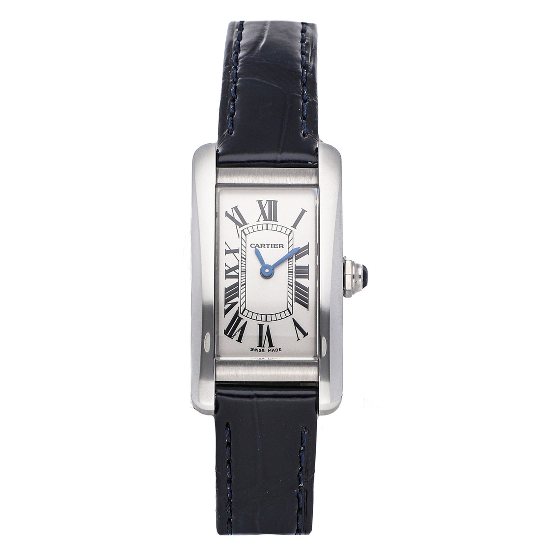 Pre-owned Cartier Ballon Tank Americaine Small Model Wsta0016 Stainless Steel Women's Wristwatch 34.8mm X 18mm In Silver