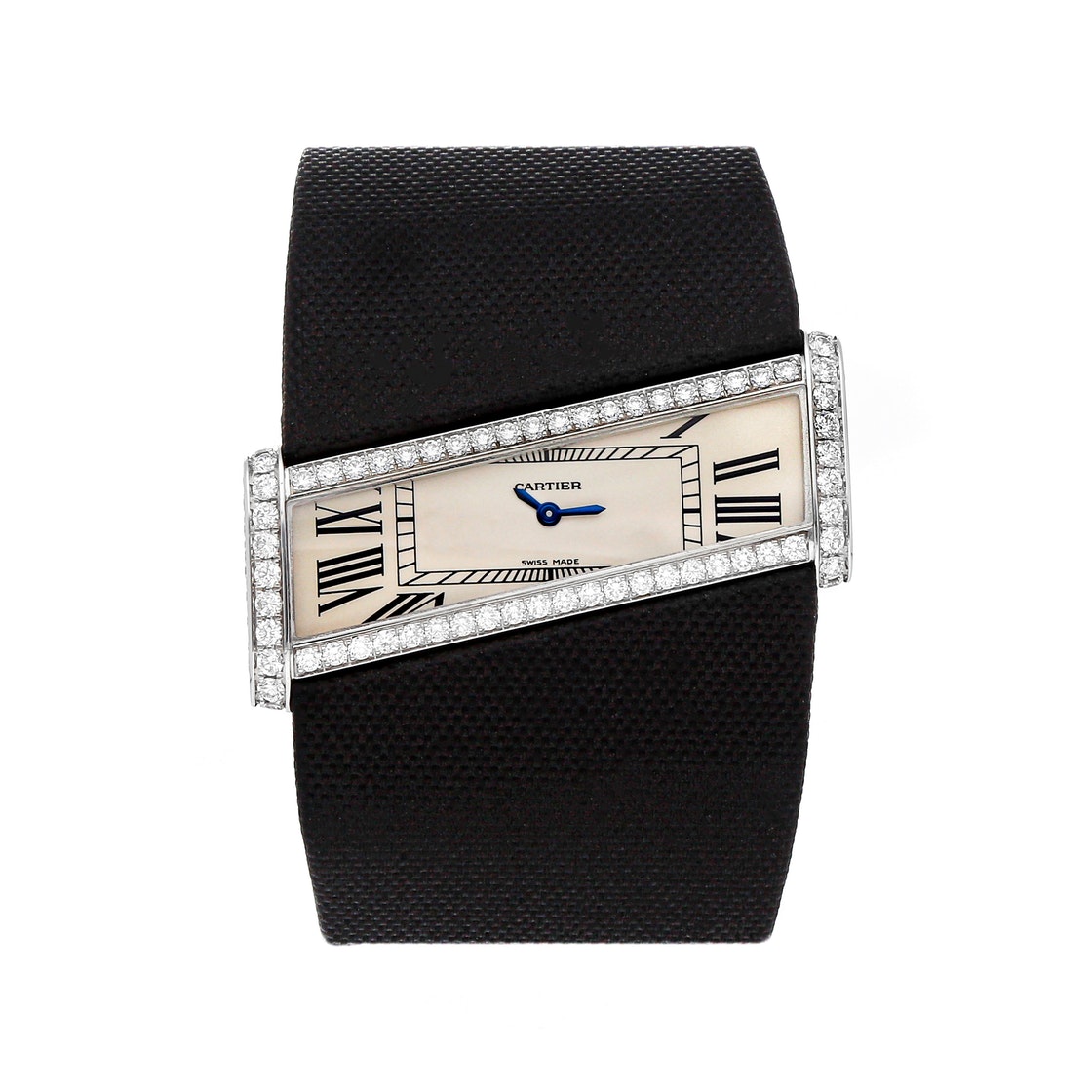 Pre-owned Cartier Silver Diamonds 18k White Gold Diagonale Wj302871 Women's Wristwatch 45 Mm