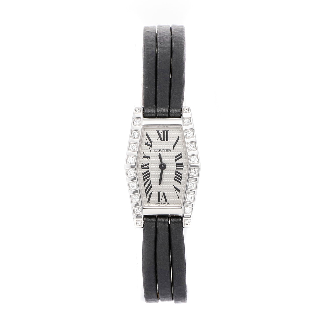 Pre-owned Cartier Silver Diamonds 18k White Gold Hexagonal Wj200538 Women's Wristwatch 18 X 23 Mm