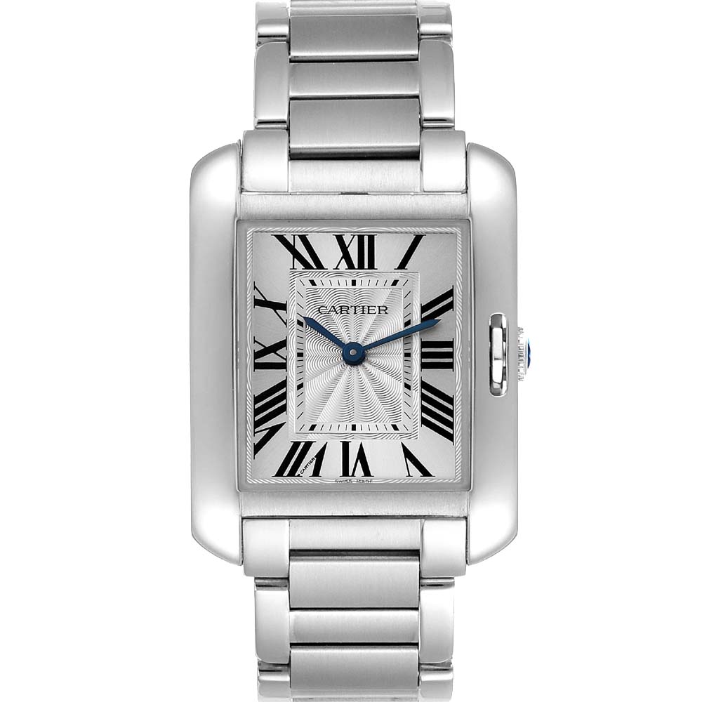 Pre-owned Cartier Silver Stainless Steel Tank Anglaise W5310044 Women's Wristwatch 30 X 22 Mm
