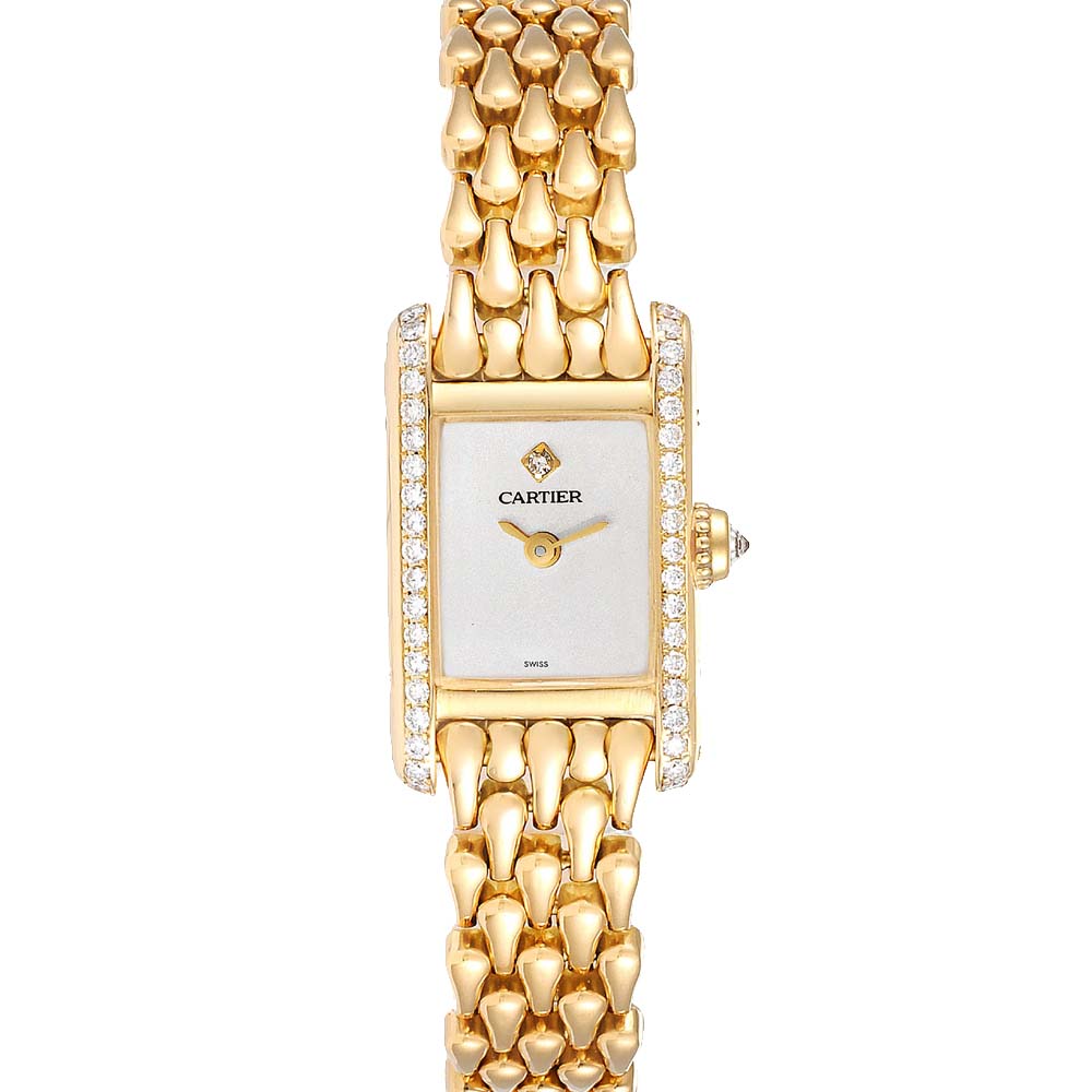 Pre-owned Cartier Cream Diamonds 18k Yellow Gold Tank Louis 1360 Women's Wristwatch 15 Mm