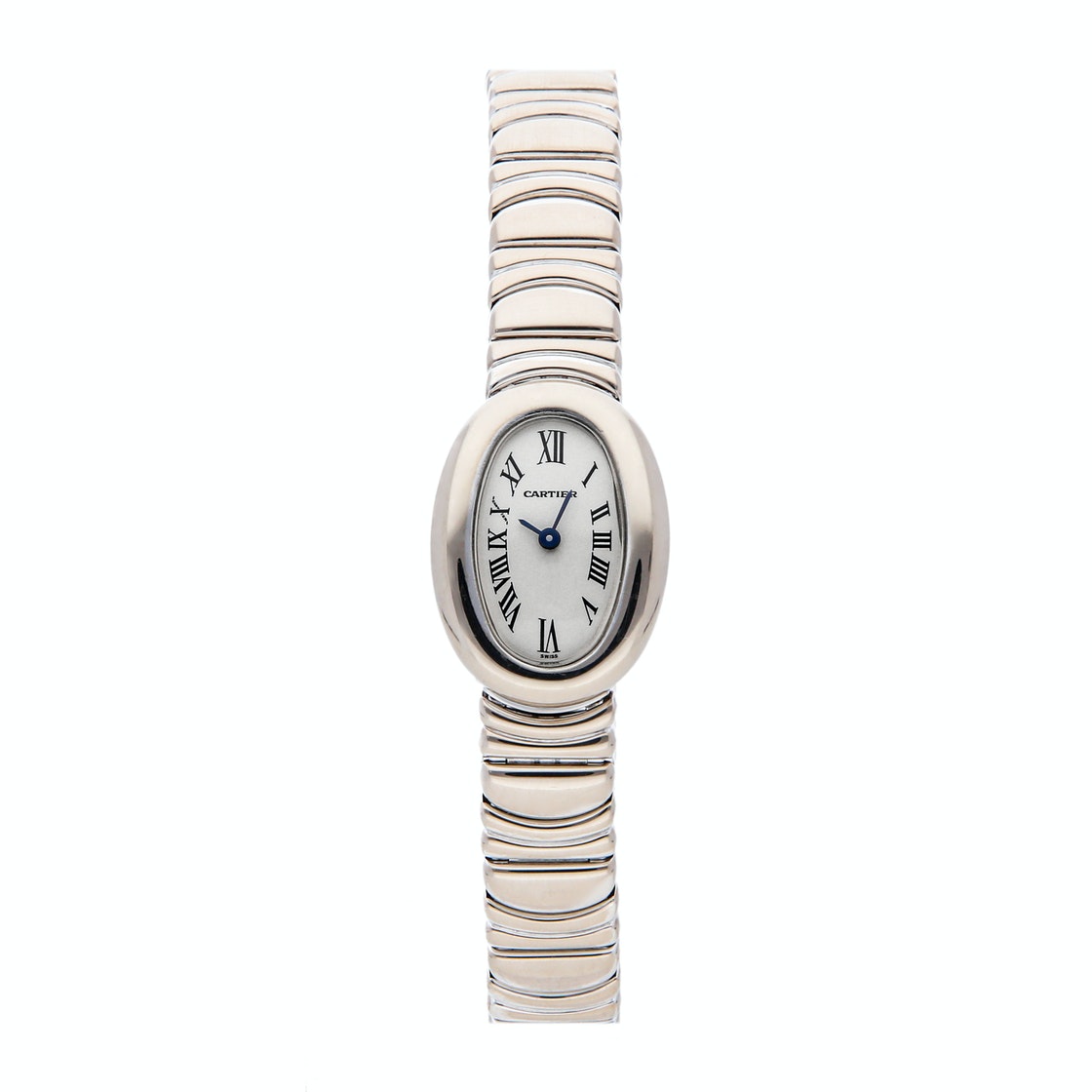 Pre-owned Cartier Silver 18k White Gold Baignoire W15189l2 Women's Wristwatch 18 X 20 Mm