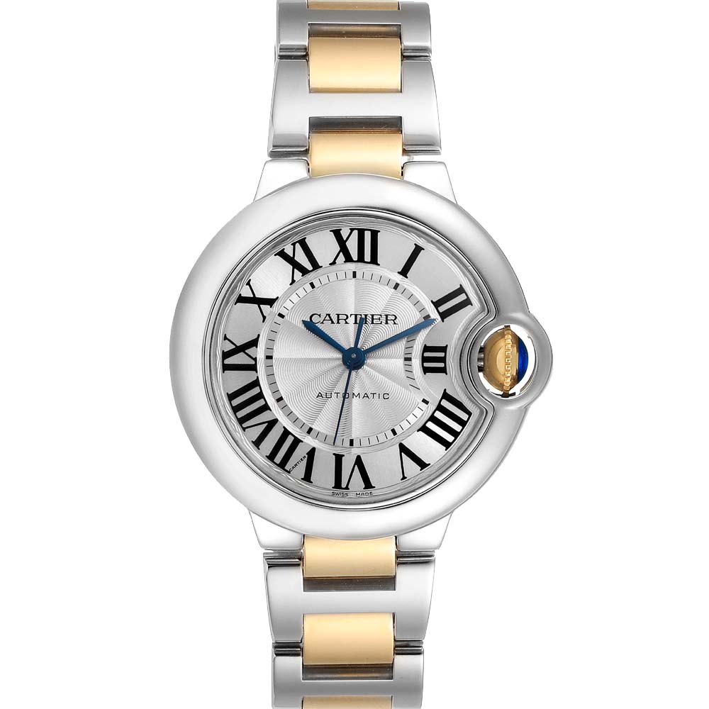 Pre-owned Cartier Silver 18k Yellow Gold And Stainless Steel Ballon Bleu Automatic W2bb0002 Women's Wristwatch 33 Mm