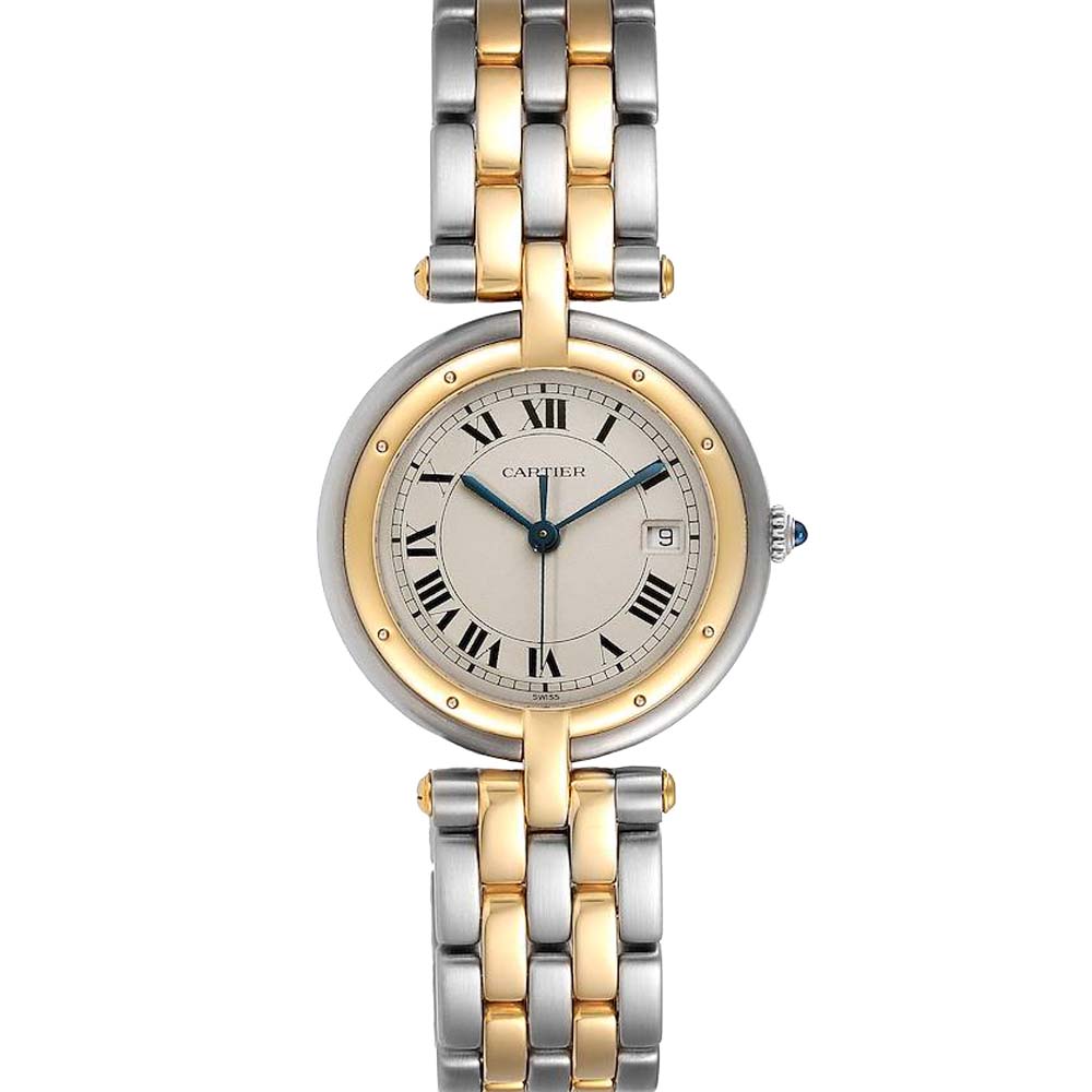 Pre-owned Cartier White 18k Yellow Gold And Stainless Steel Panthere Vendome 183964 Quartz Women's Wristwatch 30 Mm