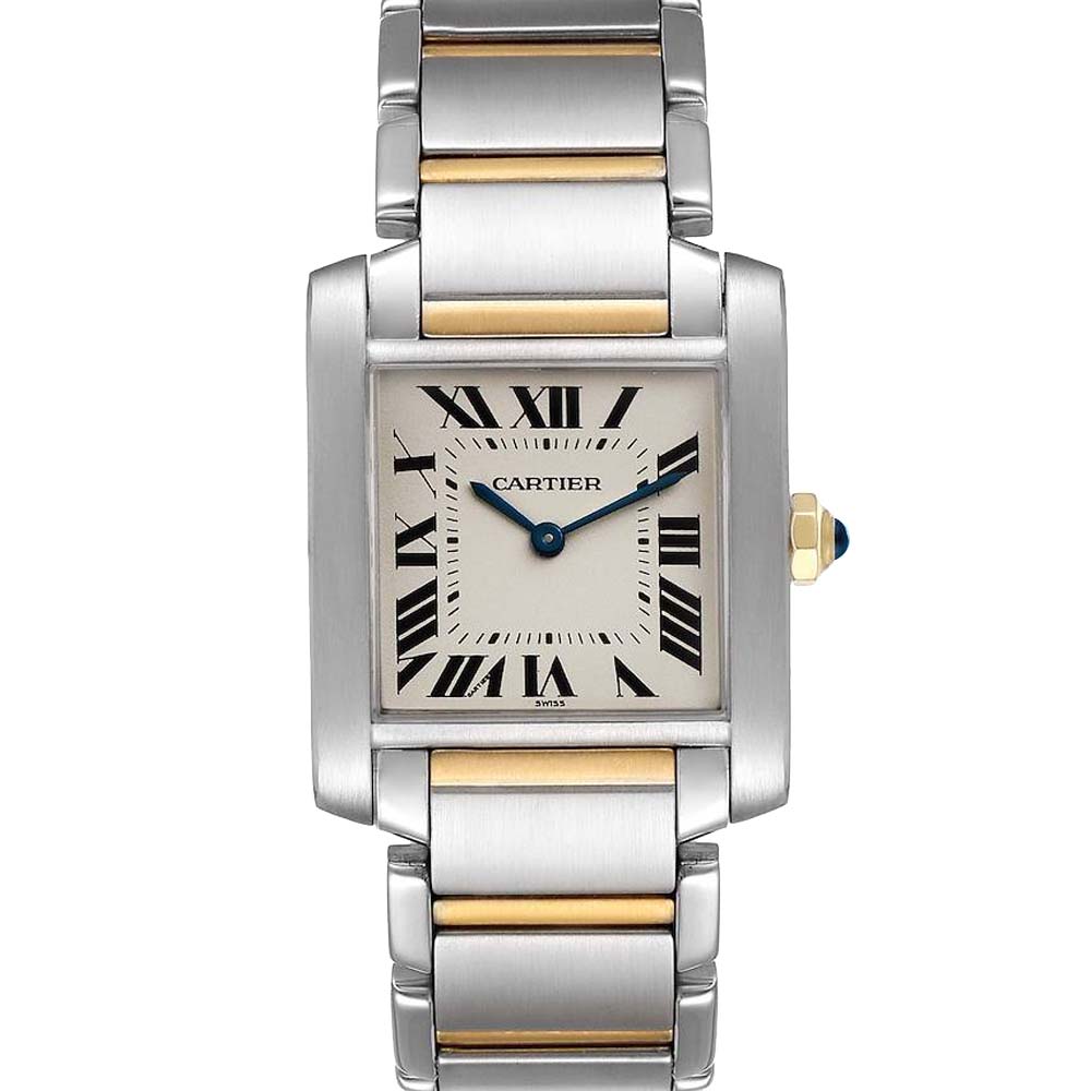 Pre-owned Cartier Silver 18k Yellow Gold And Stainless Steel Tank Francaise W2ta0003 Women's Wristwatch 25 X 30 Mm