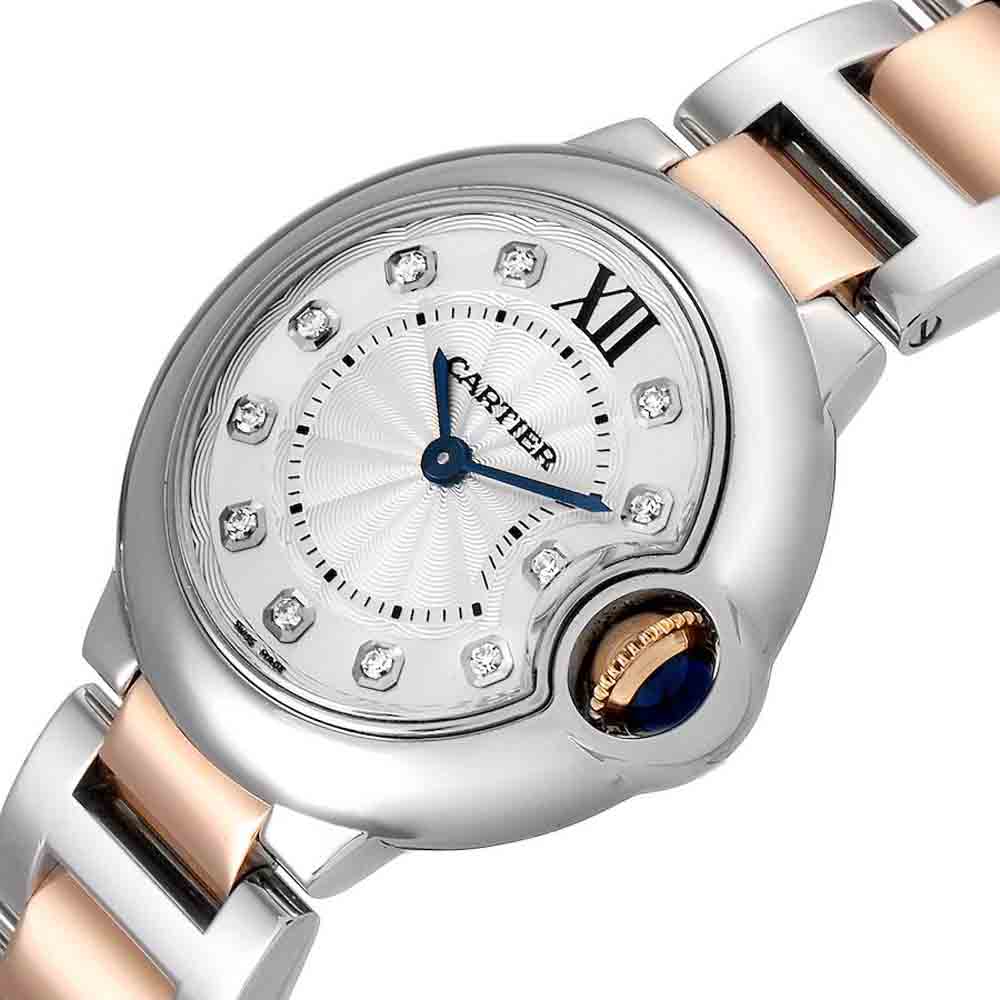 

Cartier Silver Diamonds 18K Rose Gold And Stainless Steel Ballon Bleu WE902030 Women's Wristwatch 29 MM