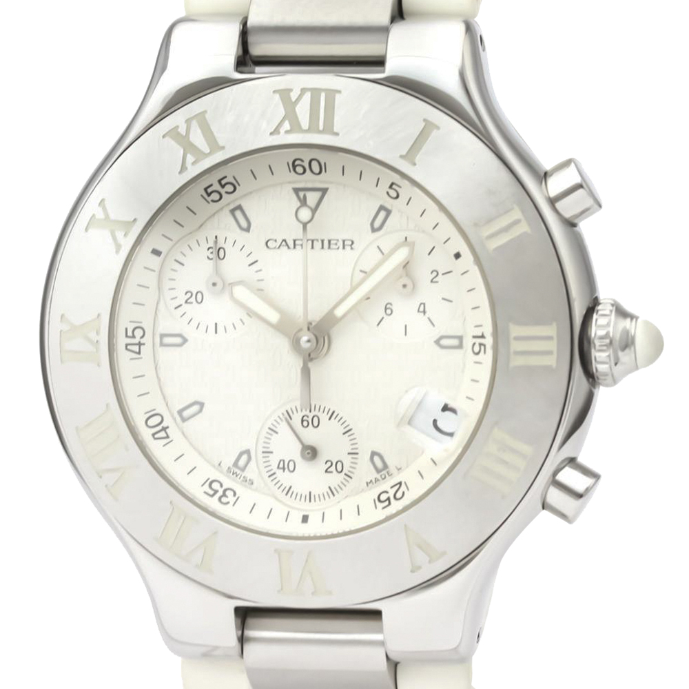 

Cartier White Stainless Steel Must 21 Chronoscaph W10197U2 Quartz Women's Wristwatch 38 MM