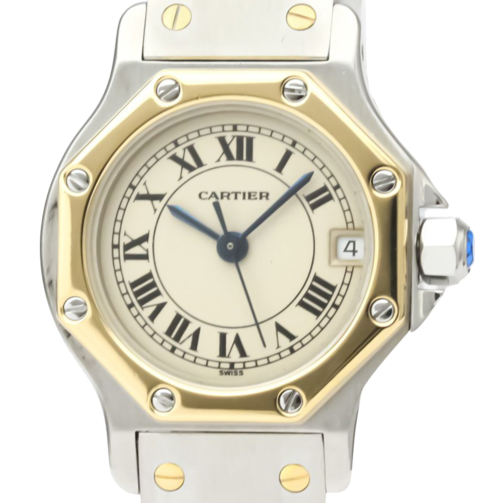 

Cartier Silver 18K Yellow Gold And Stainless Steel Santos Octagon Quartz Women's Wristwatch 24 MM
