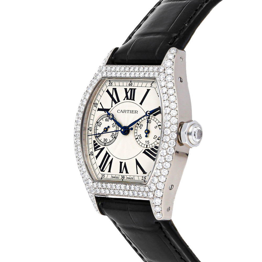 

Cartier Silver Diamonds 18K White Gold Tortue Monopoussoir WA506351 Women's Wristwatch 34 x 43 MM