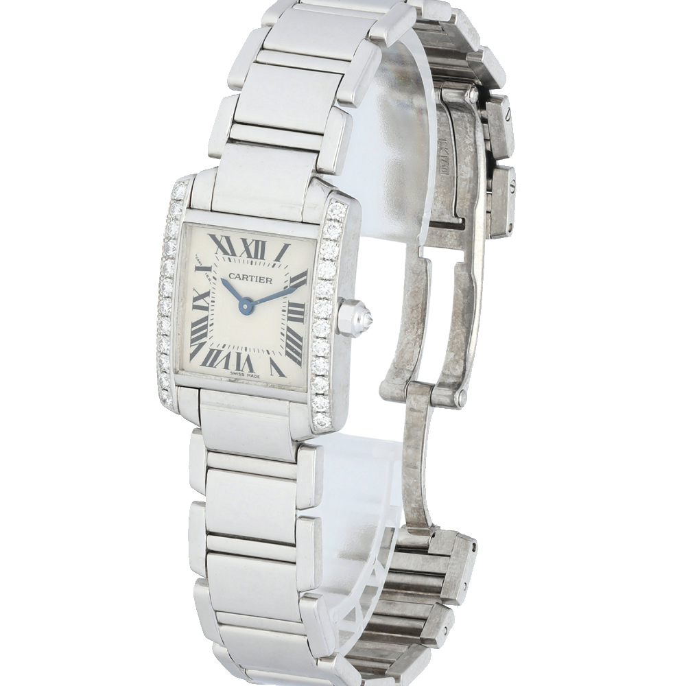 

Cartier Silver Diamonds 18K White Gold Tank Francaise 2403 Women's Wristwatch 20 MM