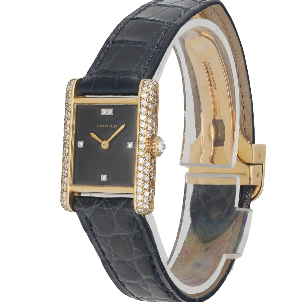 

Cartier Black Diamonds 18K Yellow Gold Tank Paris 78227 Women's Wristwatch 20 MM