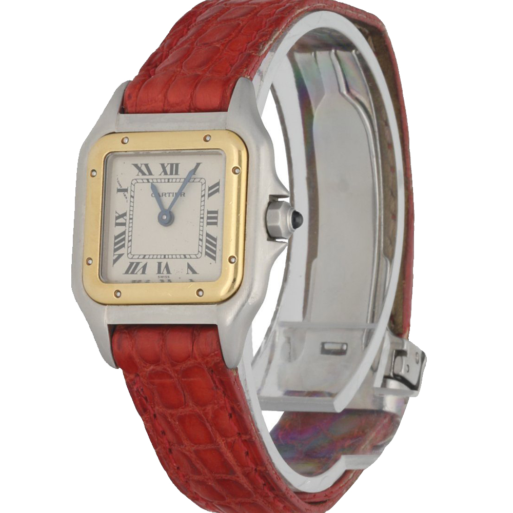 

Cartier Silver 18K Yellow Gold And Stainless Steel Panthere 1120 Women's Wristwatch 22 MM