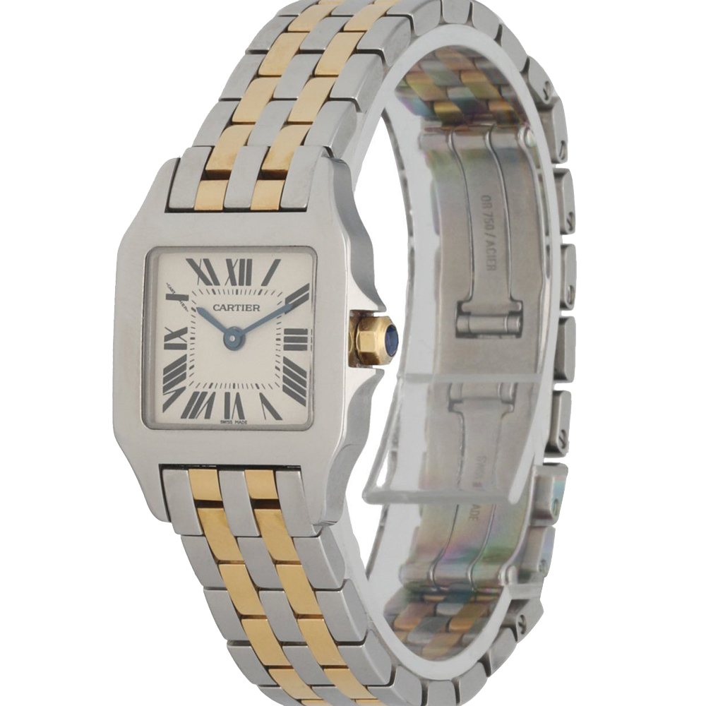 

Cartier Silver 18K Yellow Gold And Stainless Steel Santos Demoiselle 2698 Women's Wristwatch 20 MM