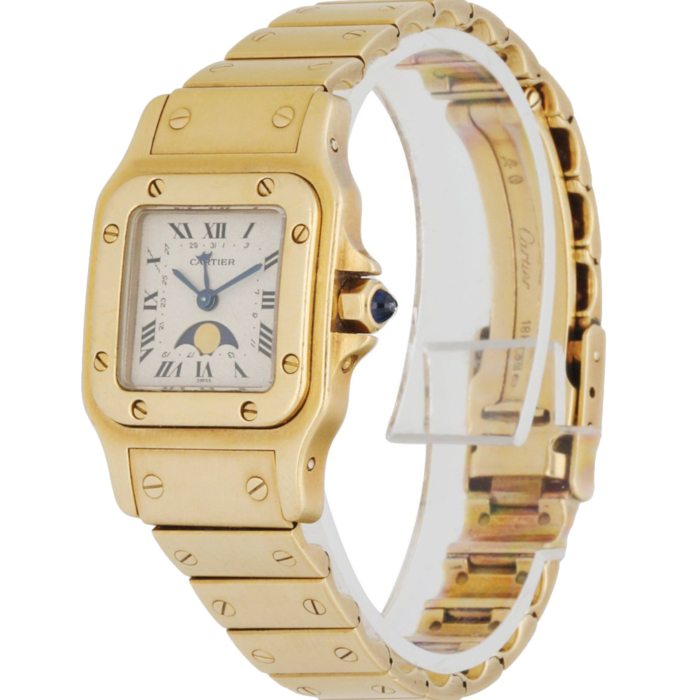 

Cartier Silver 18K Yellow Gold Moon Phase Santos 819902 Women's Wristwatch 25 MM