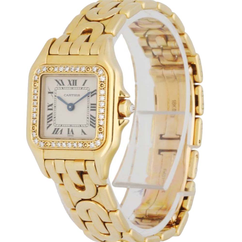 

Cartier Silver Diamonds 18K Yellow Gold Panthere 1280 Women's Wristwatch 22 MM