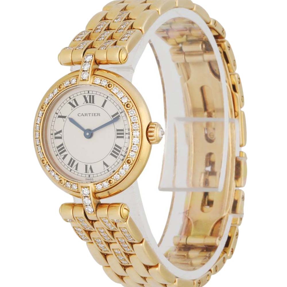 

Cartier Silver Diamonds 18K Yellow Gold Panthere Vendome 8057916 Women's Wristwatch 24 MM