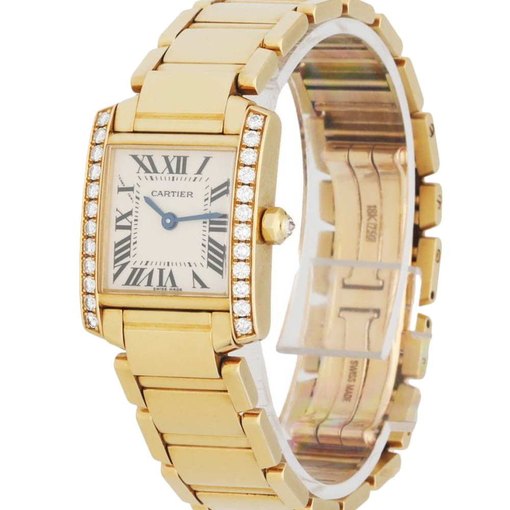 

Cartier Silver Diamonds 18k Yellow Gold Tank Francaise 2385 Women's Wristwatch 20 MM