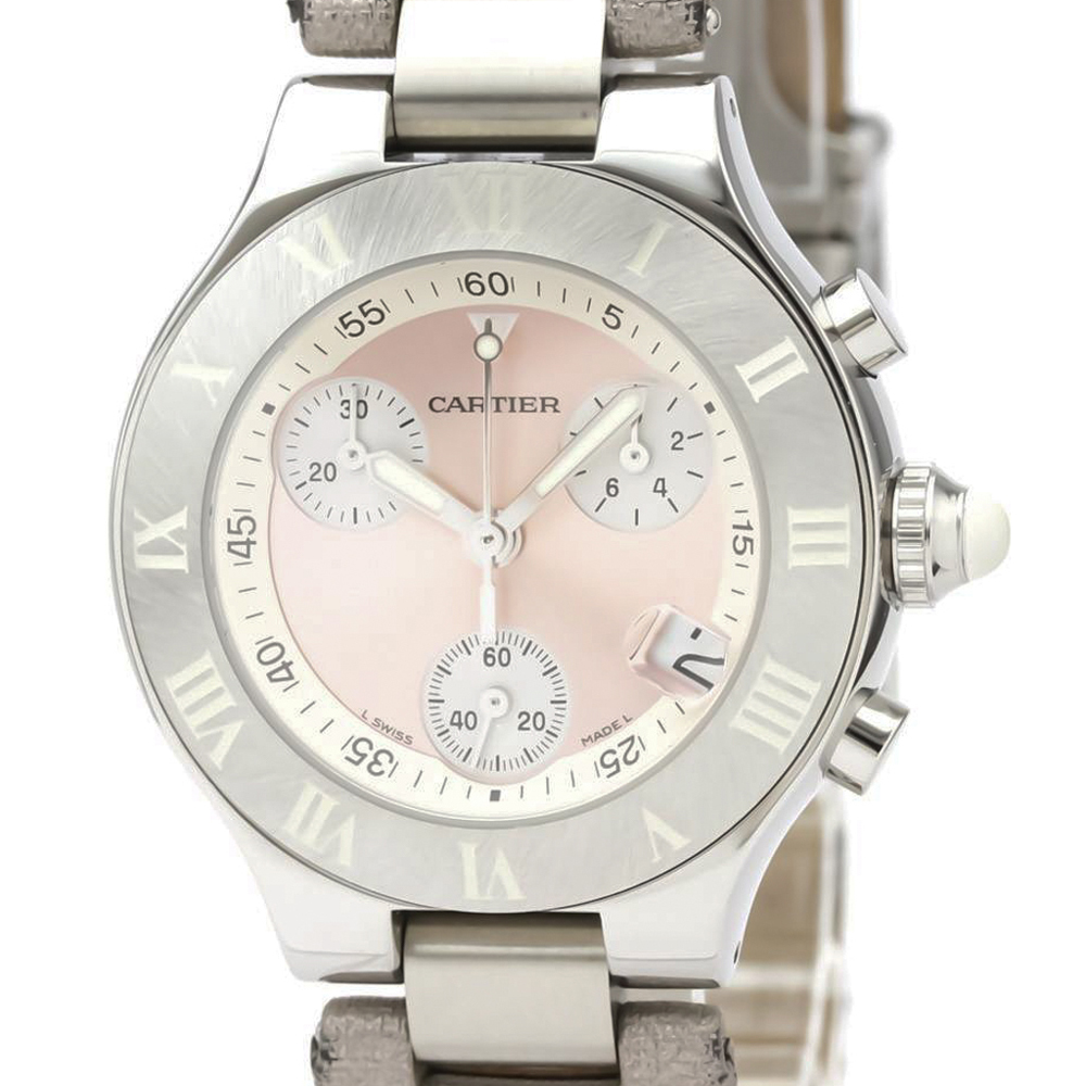 

Cartier Pink Stainless Steel Must 21 Chronoscaph W1020012 Quartz Women's Wristwatch 32 MM
