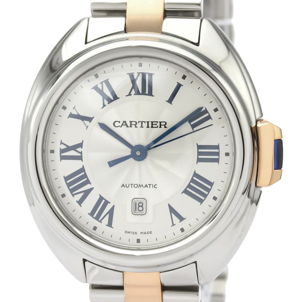 

Cartier Silver 18K Rose Gold And Stainless Steel Cle De Cartier W2CL0004 Women's Wristwatch 31 MM