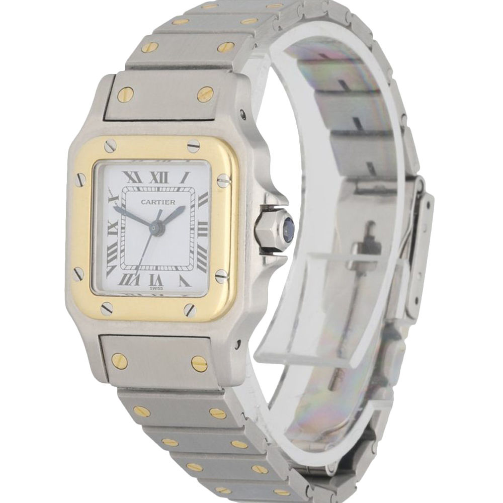 

Cartier Silver 18K Yellow Gold And Stainless Steel Santos Galbee Women's Wristwatch 24 MM, White