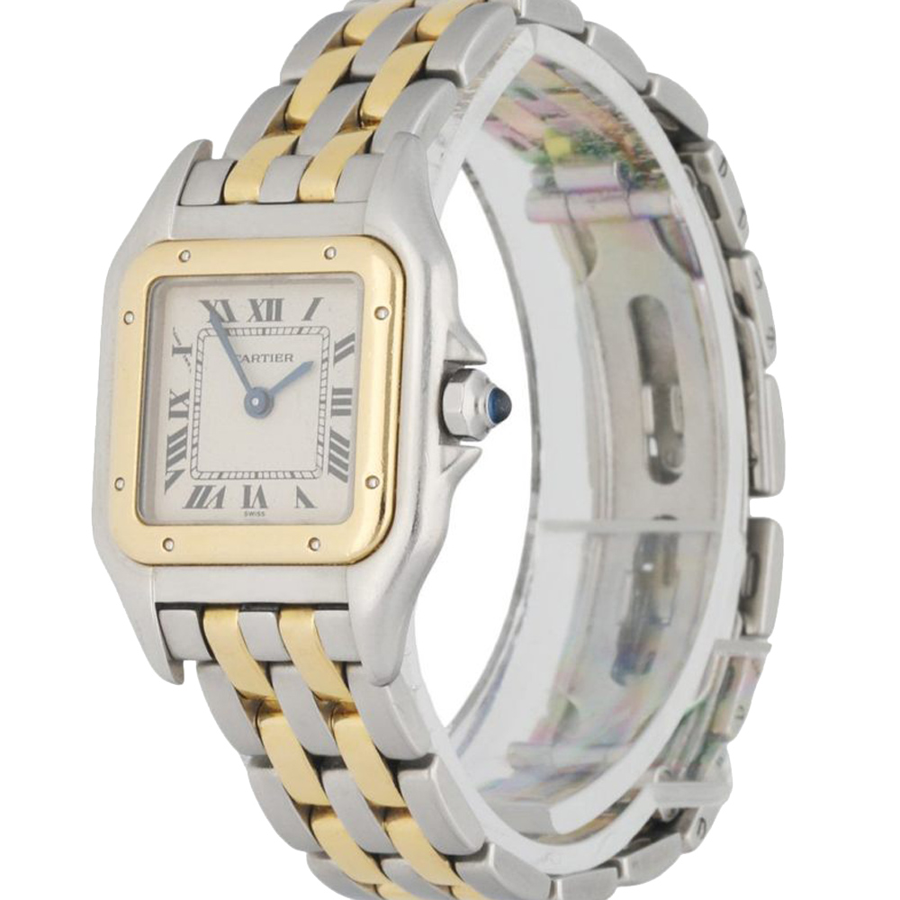 

Cartier Silver 18K Yellow Gold And Stainless Steel Panthere 1120 Women's Wristwatch 22 MM