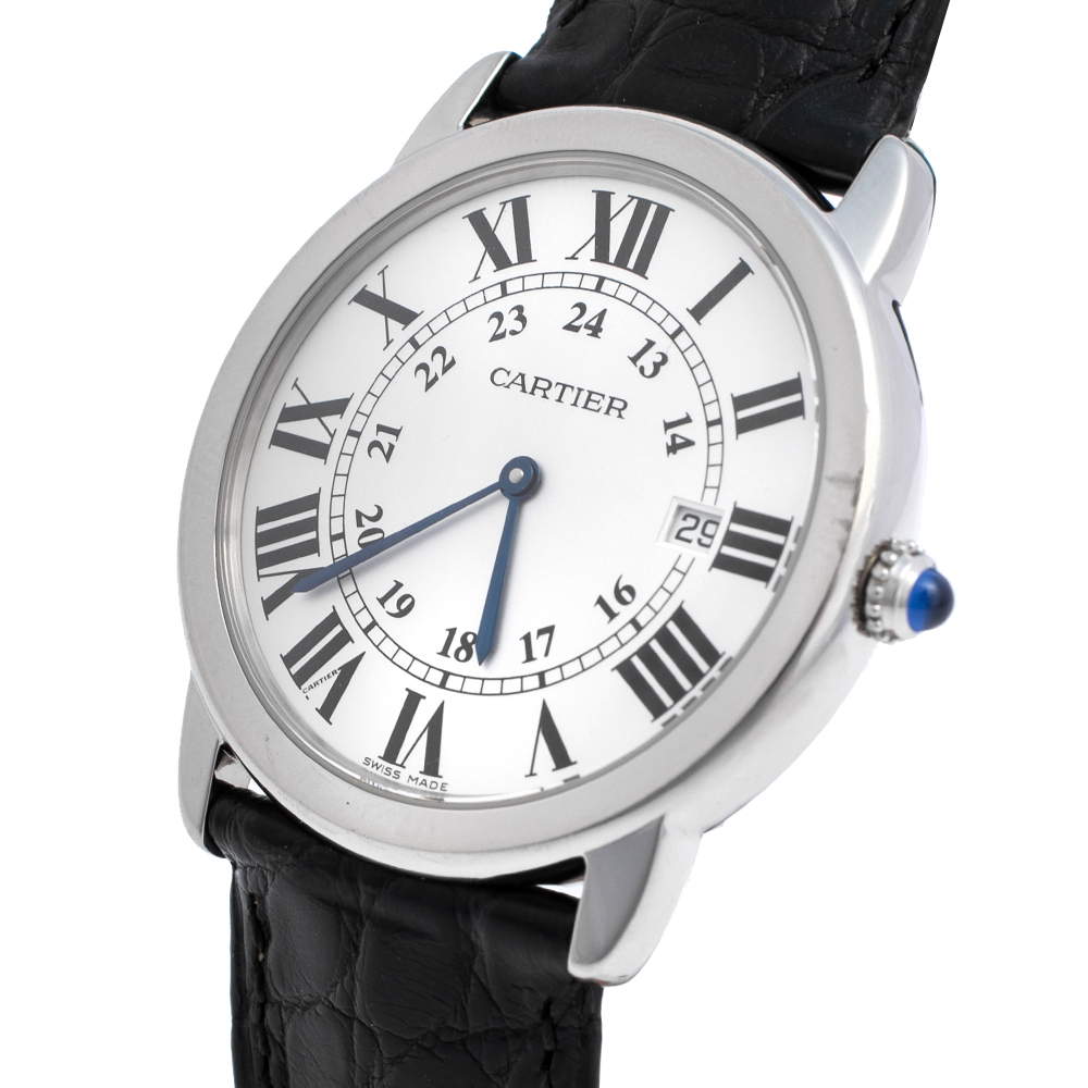 

Cartier Silver Stainless Steel Leather Ronde Solo