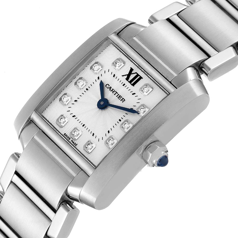 

Cartier Silver Diamonds Stainless Steel Tank Francaise WE110006 Women's Wristwatch