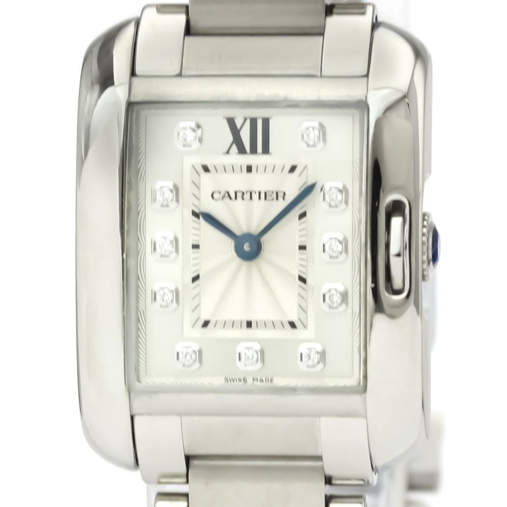 

Cartier Silver Diamonds Stainless Steel Tank Anglaise W4TA0003 Quartz Women's Wristwatch 23 MM