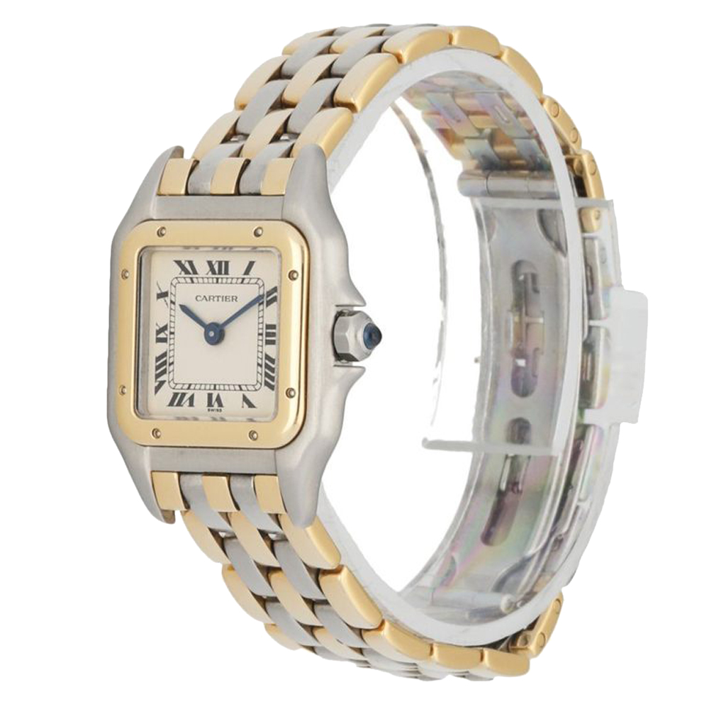 

Cartier Silver 18K Yellow Gold And Stainless Steel Panthere 166921 Women's Wristwatch 22 MM