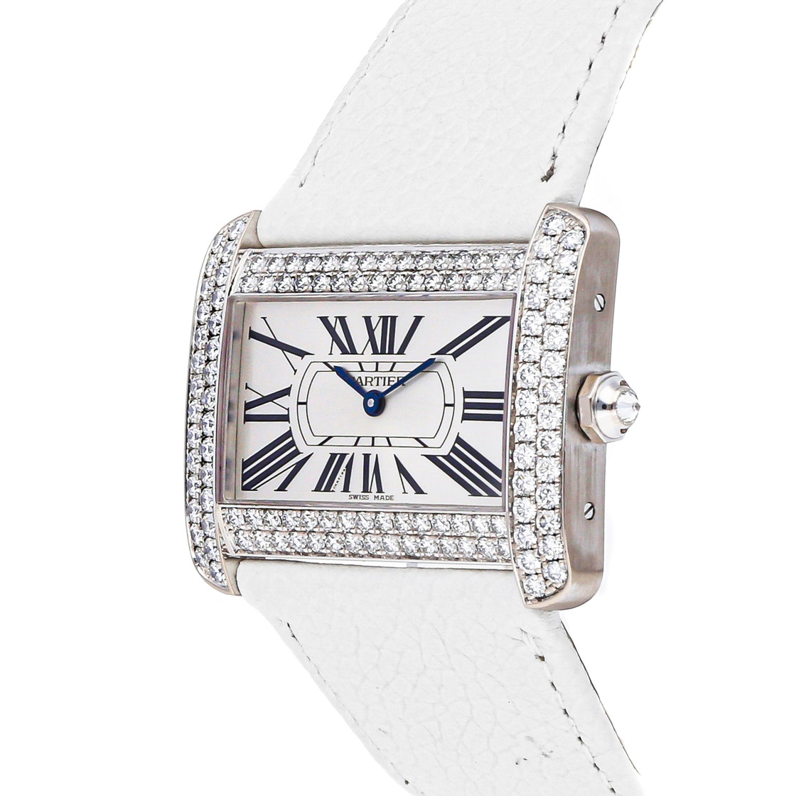 

Cartier Silver Diamonds 18K White Gold Tank Divan WA301356 Women's Wristwatch 39 x 30 MM