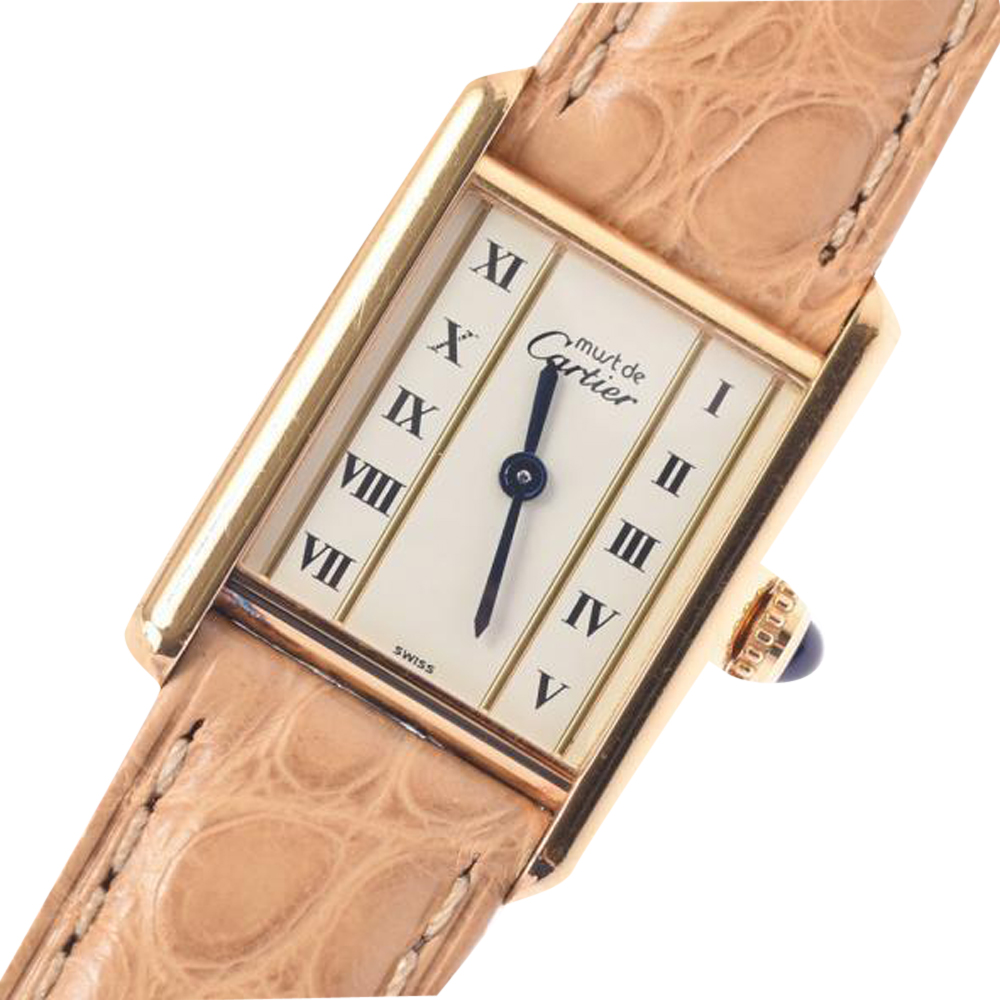 

Cartier White Gold Tone Stainless Steel Must Tank Vermeil Quartz Women's Wristwatch 19 MM