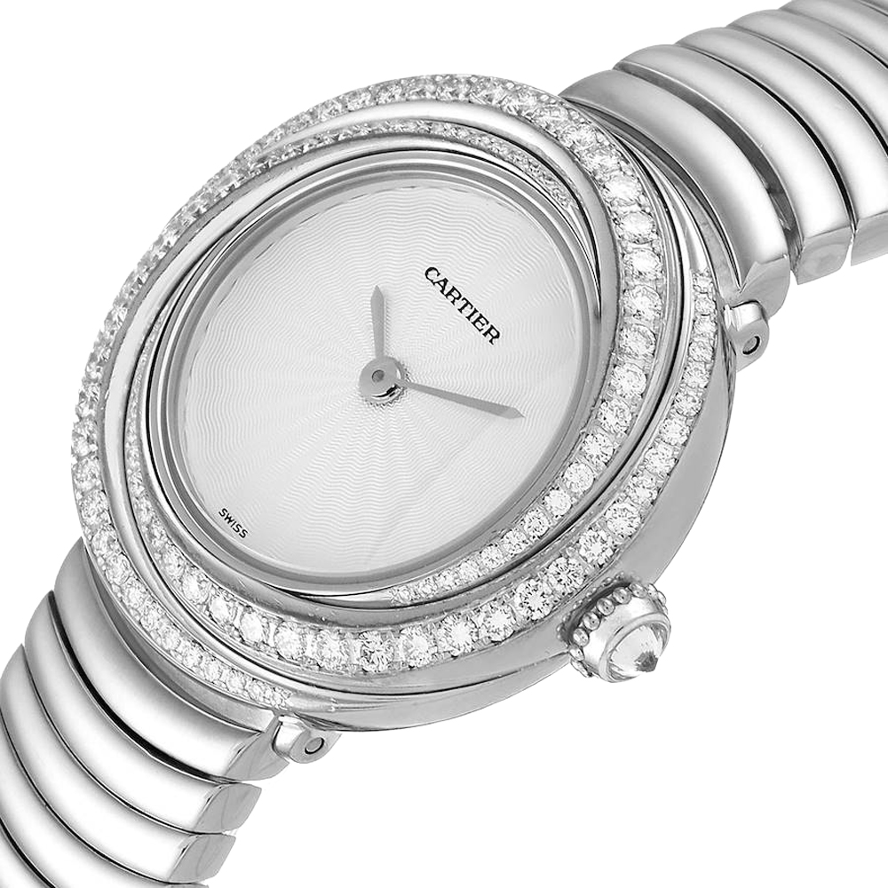 

Cartier Silver Diamonds 18k White Gold Trinity 2444 Women's Wristwatch 27 MM