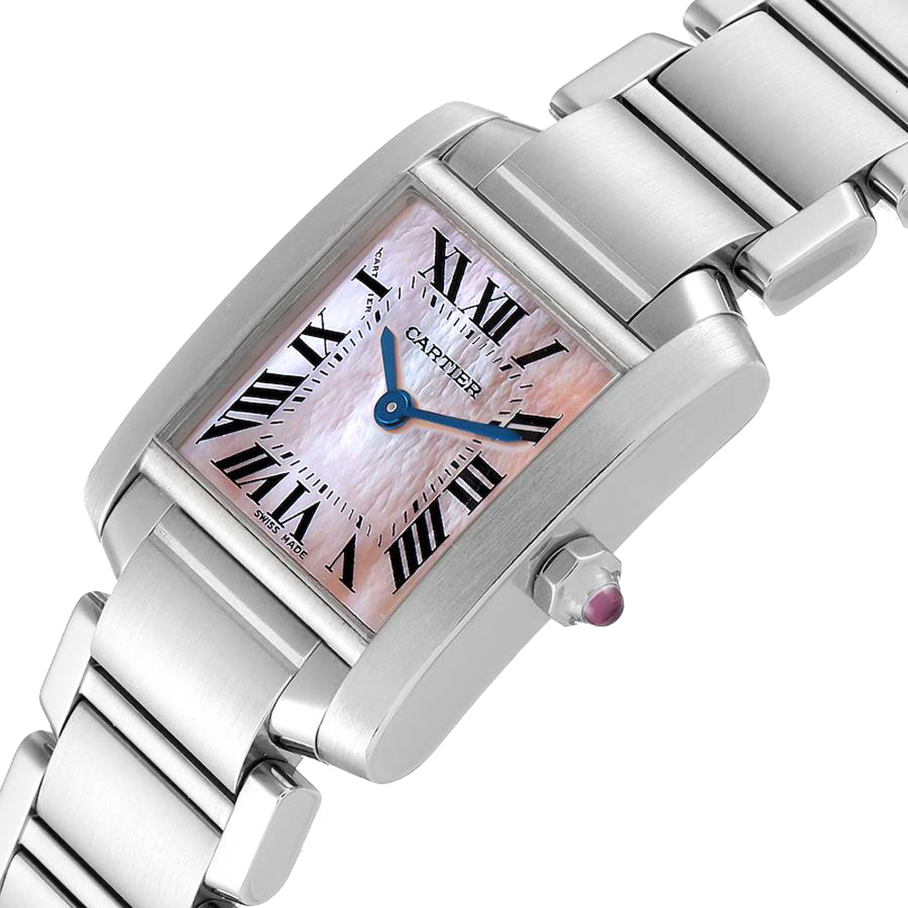 

Cartier Pink MOP Stainless Steel Tank Francaise W51028Q3 Women's Wristwatch