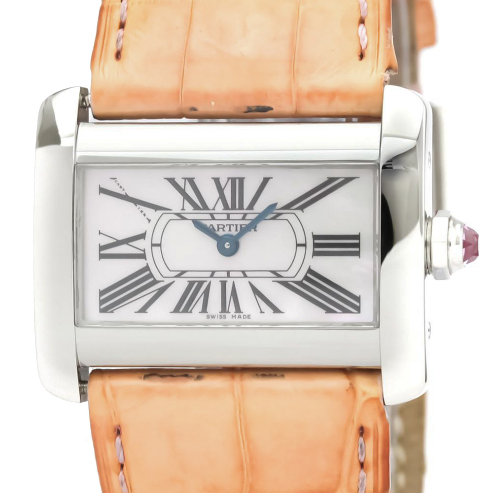 

Cartier Pink MOP Stainless Steel Tank Divan W6301455 Women's Wristwatch 32 MM, White