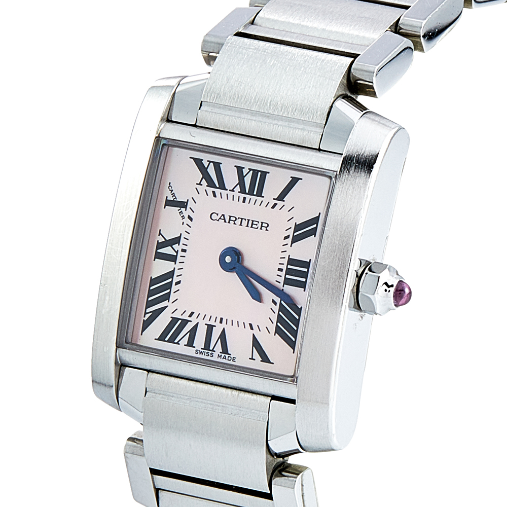 

Cartier Pink Mother of Pearl Stainless Steel Tank Francaise W51028Q3 Women's Wristwatch