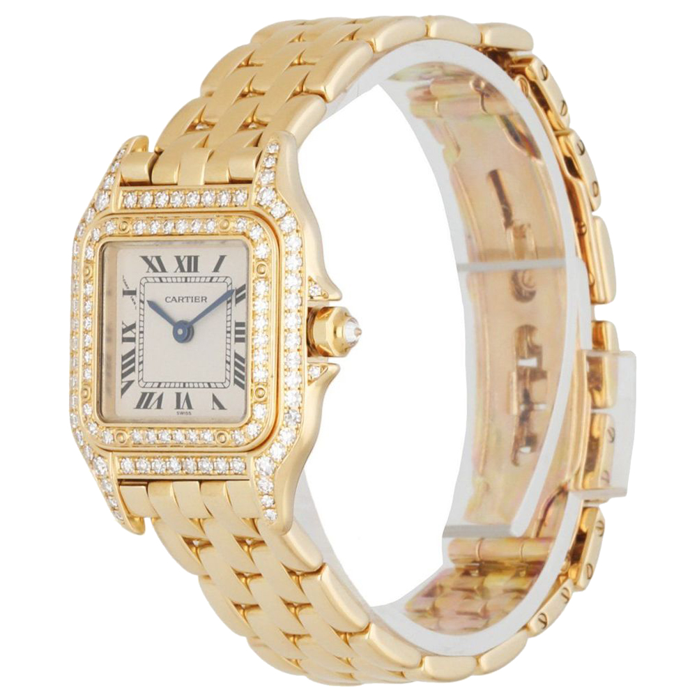 

Cartier Silver Diamonds 18K yellow Gold Panthere 1280/2 Women's Wristwatch 22 MM