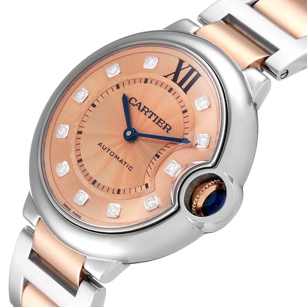 

Cartier Salmon Diamonds 18K Rose Gold And Stainless Steel Ballon Bleu WE902054 Women's Wristwatch 36 MM, Pink