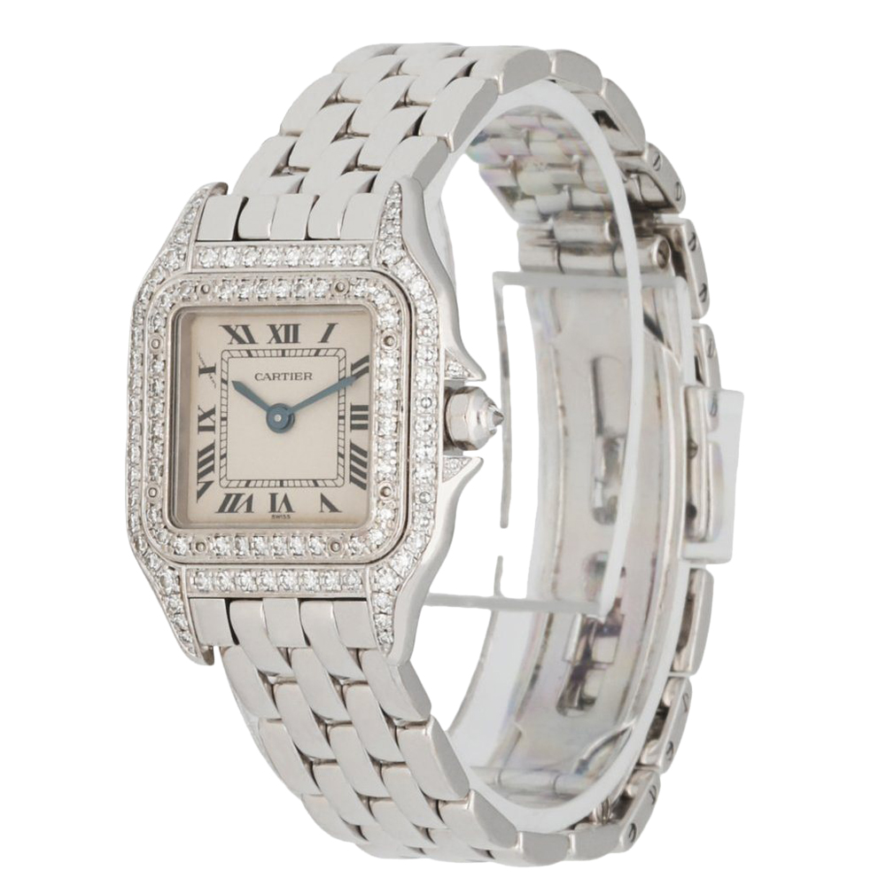 

Cartier Silver Diamonds 18K White Gold Panthere 1660 Women's Wristwatch 22 MM