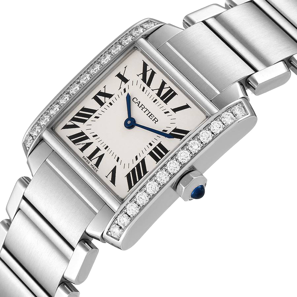 

Cartier Silver Diamonds Stainless Steel Tank Francaise W4TA0009 Women's Wristwatch