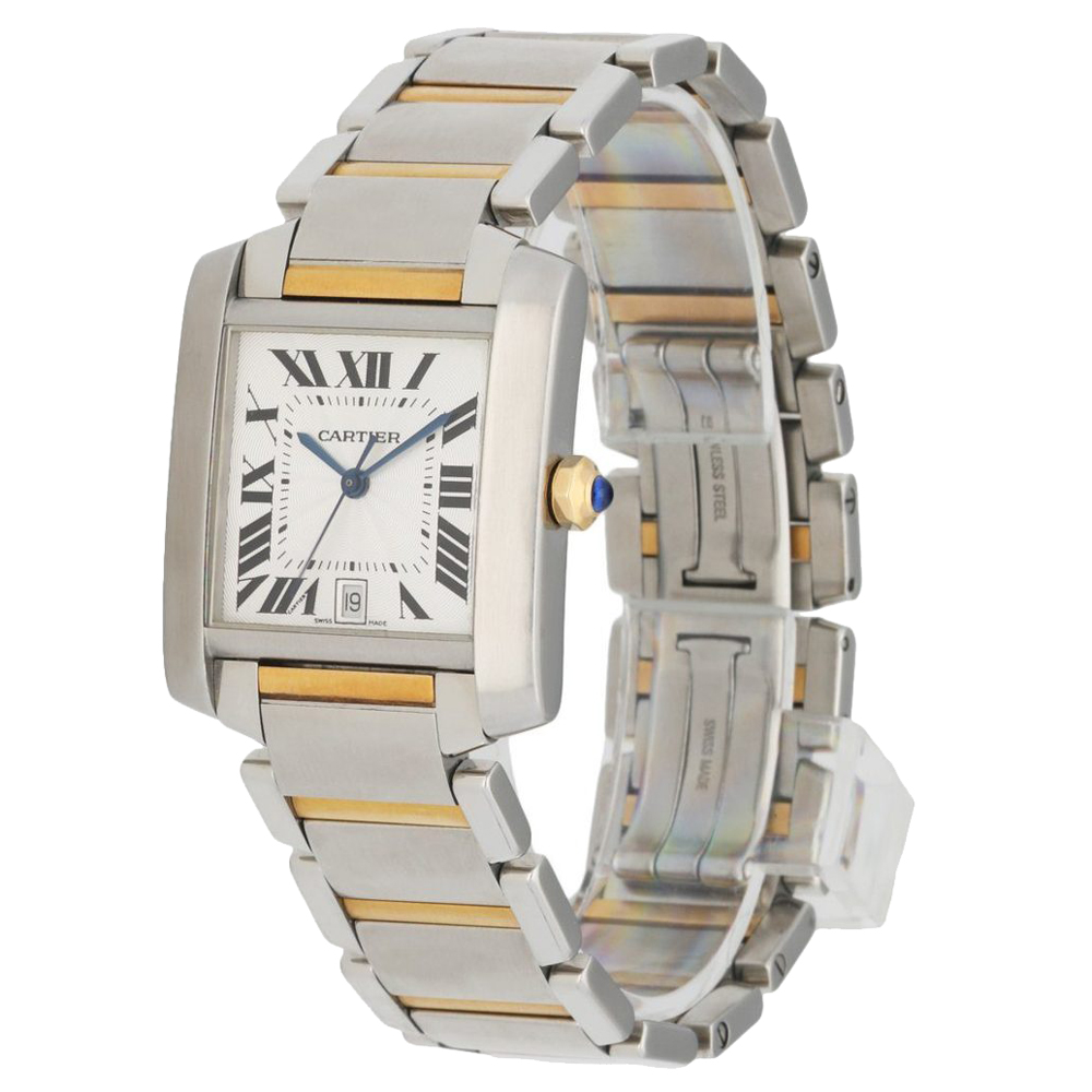 

Cartier Silver 18K Yellow Gold And Stainless Steel Tank Francaise 2302 Automatic Women's Wristwatch 28 MM