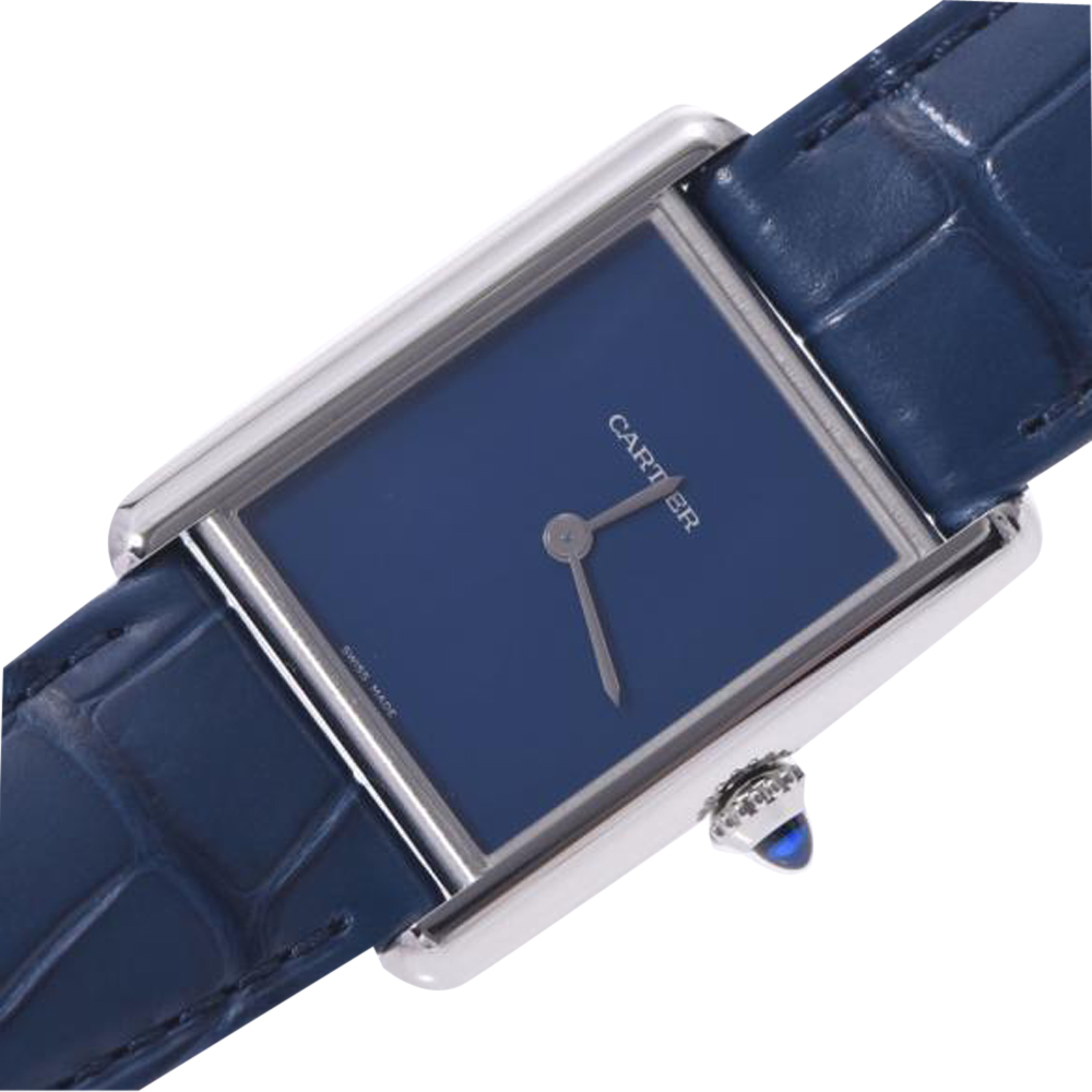 

Cartier Blue Stainless Steel Tank Must WSTA0055 Quartz Women's Wristwatch 25 MM