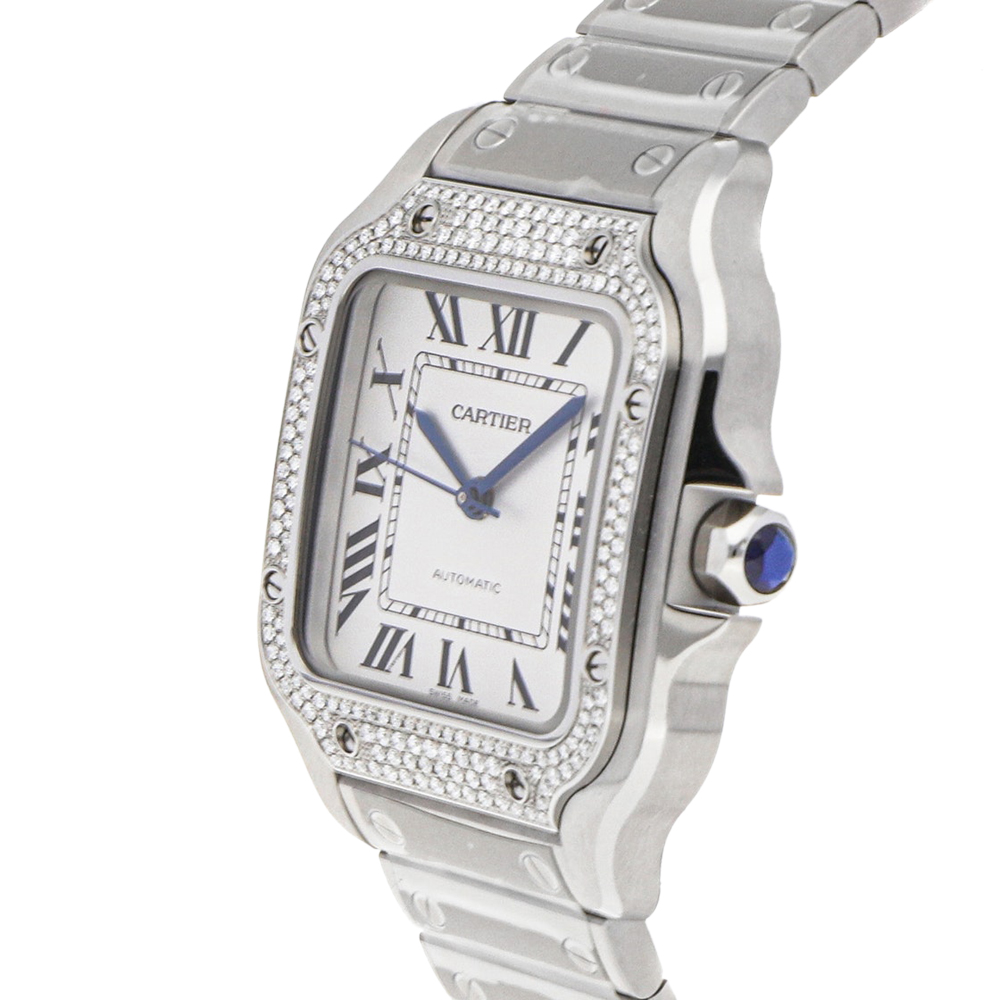 

Cartier Silver Stainless Steel Diamond Santos W4SA0005 Women's Wristwatch