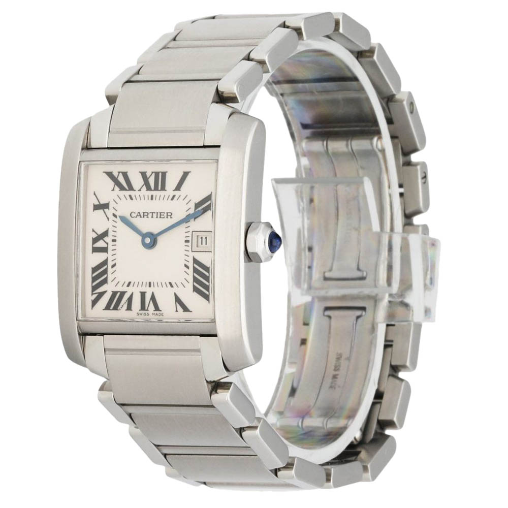 

Cartier White Stainless Steel Tank Francaise 2465 Women's Wristwatch