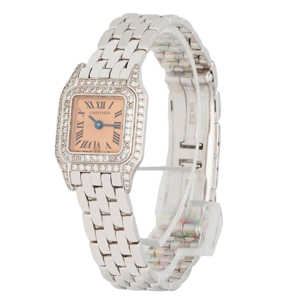 

Cartier Salmon Diamonds 18K White Gold Mini Panthere 2363 Women's Wristwatch 17 MM, Pink