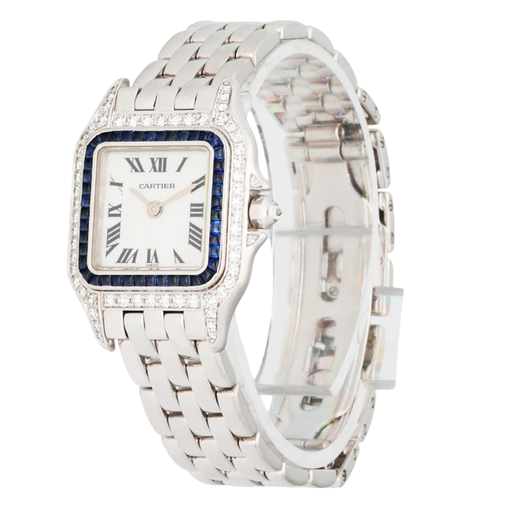 

Cartier Silver Diamonds 18k White Gold Panthere 2362 Women's Wristwatch 22 MM