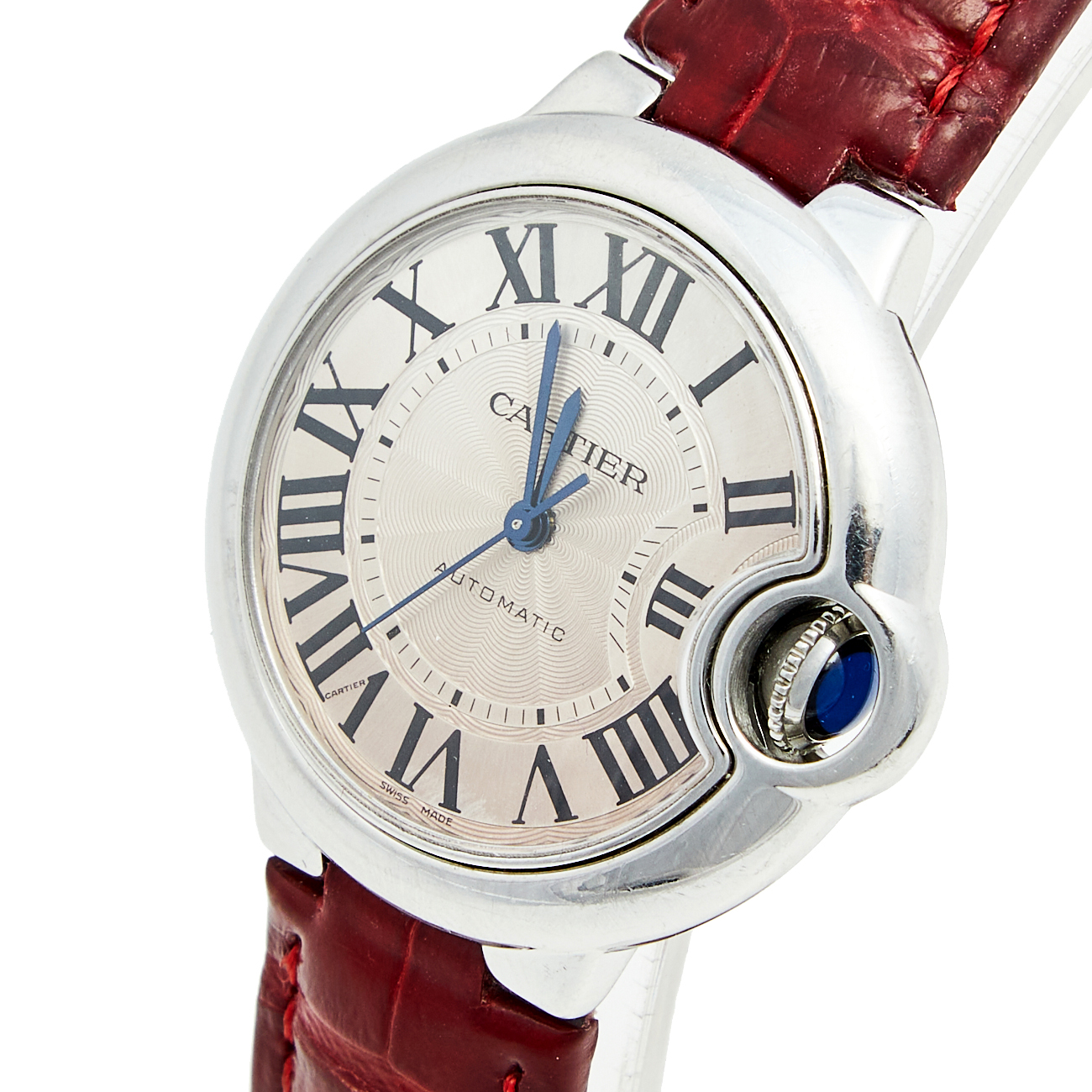 

Cartier Salmon Stainless Steel Alligator Ballon Bleu, Silver