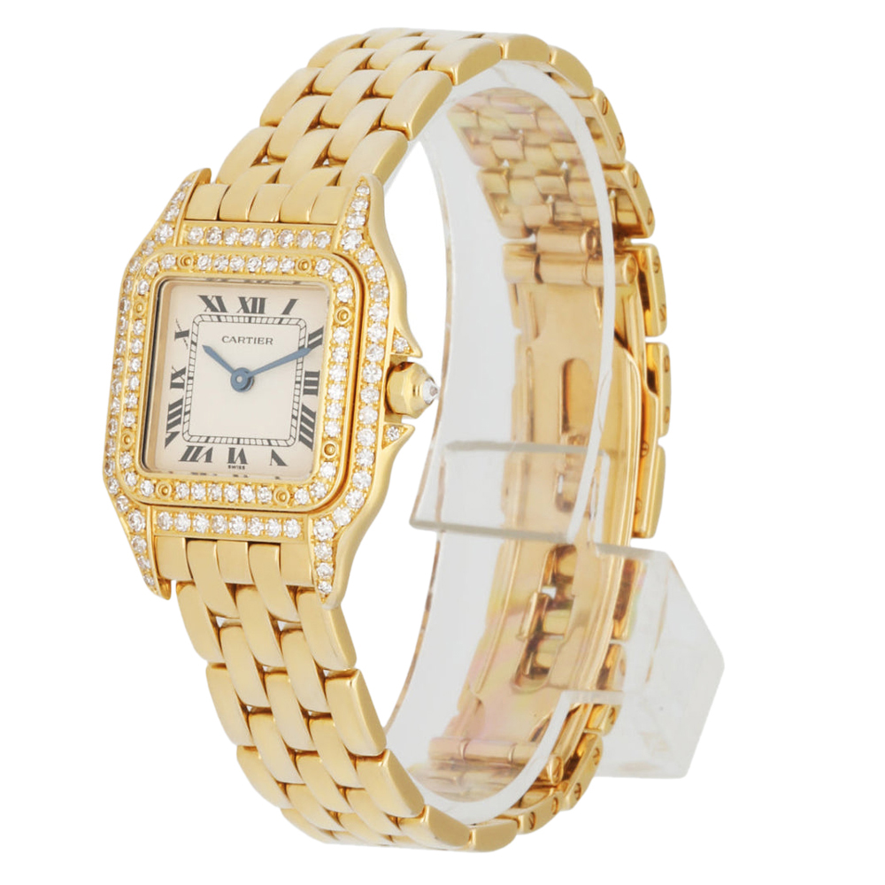 

Cartier Silver Diamonds 18K yellow Gold Panthere 1280/2 Women's Wristwatch 22 MM