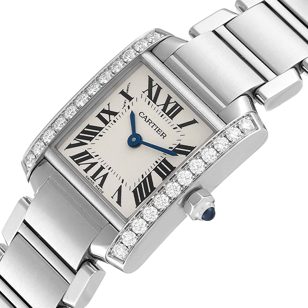 

Cartier Silver Diamonds Stainless Steel Tank Francaise W4TA0008 Women's Wristwatch