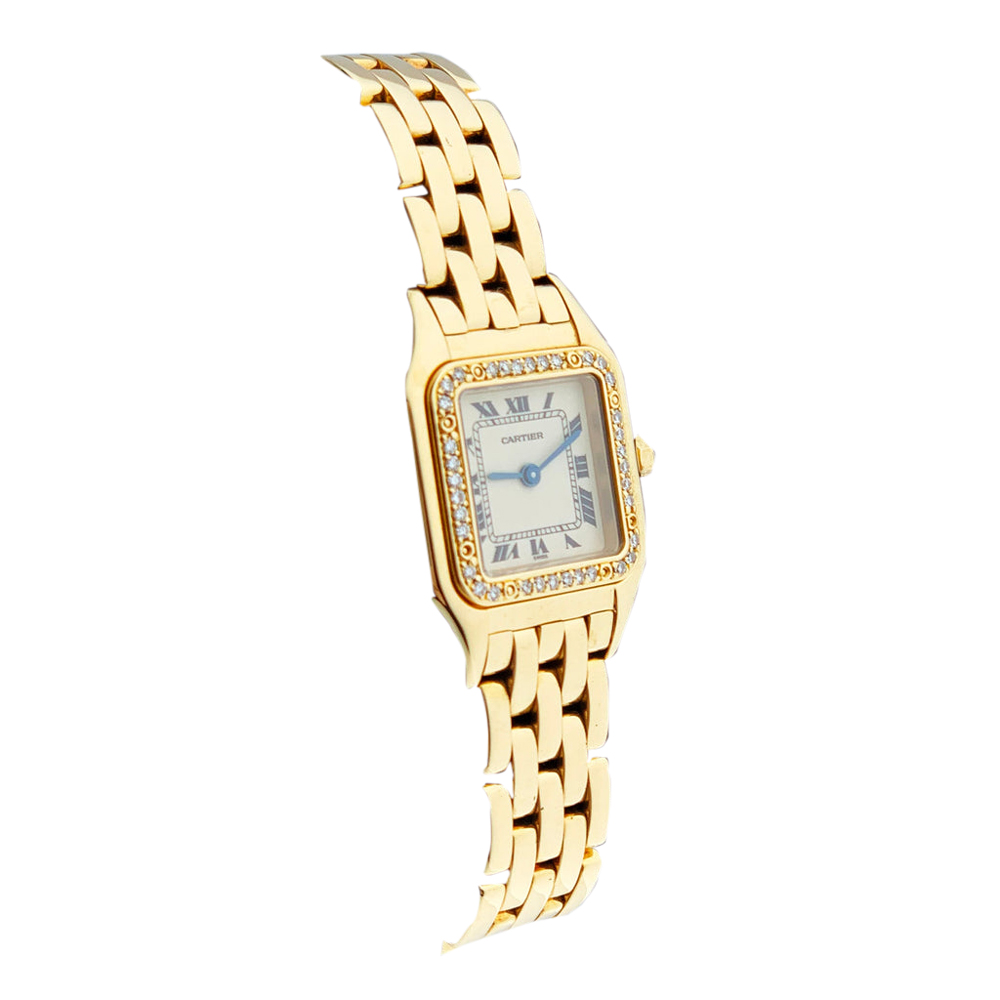 

Cartier Silver Diamonds 18K Yellow Gold Panthere 1280 Women's Wristwatch 22 MM